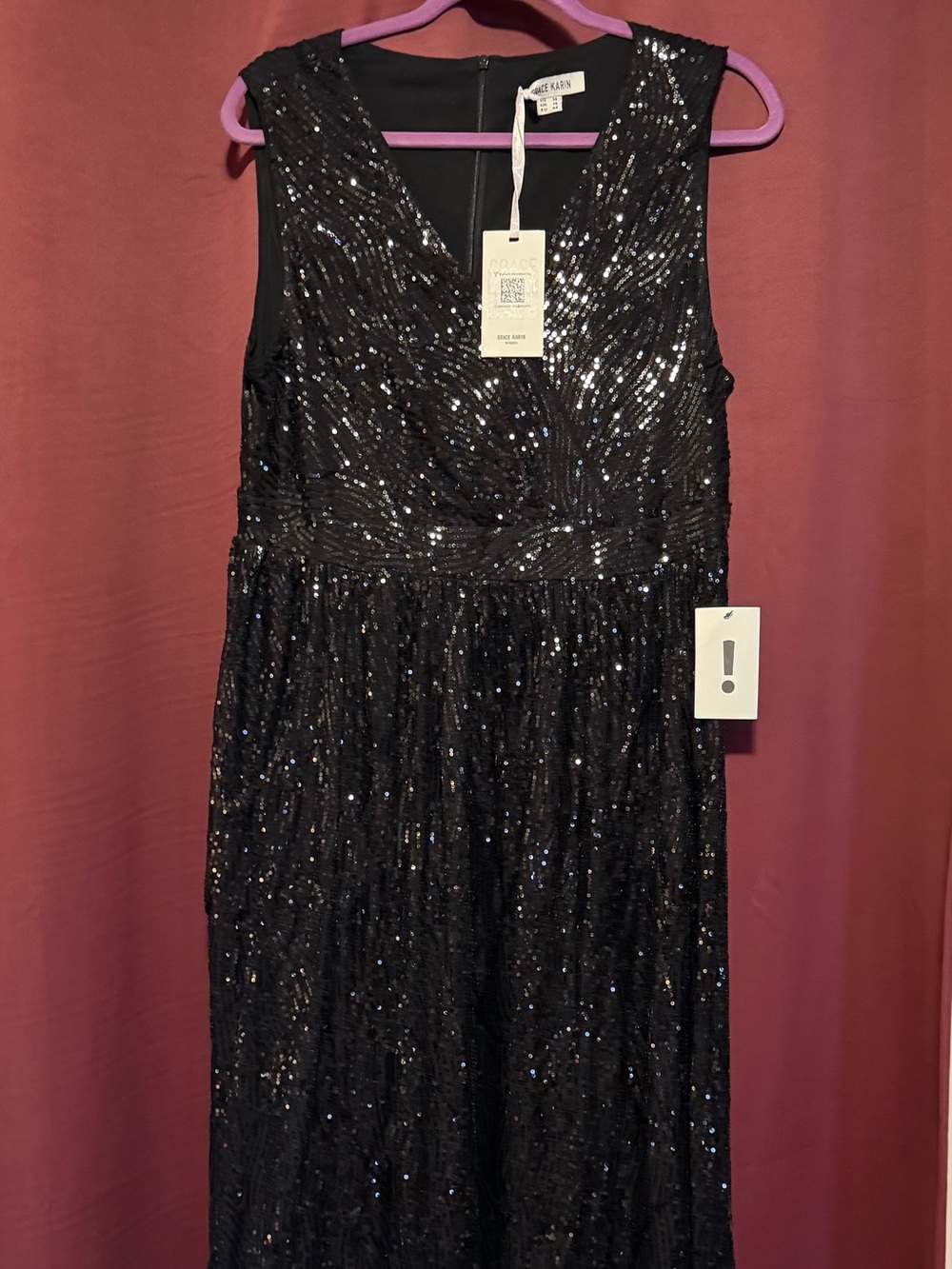 Grace Karin Black Sequin V-Neck Evening Dress